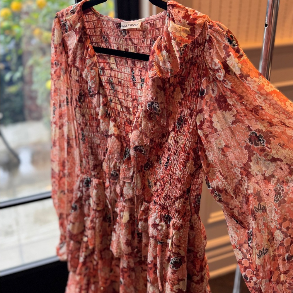 Ulla Johnson Rust Floral Smocked Dress